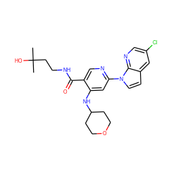 CC(C)(O)CCNC(=O)c1cnc(-n2ccc3cc(Cl)cnc32)cc1NC1CCOCC1 ZINC001772657934