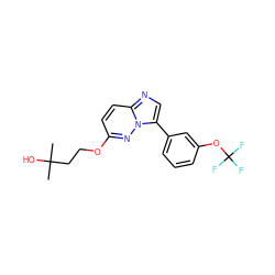 CC(C)(O)CCOc1ccc2ncc(-c3cccc(OC(F)(F)F)c3)n2n1 ZINC000113133895