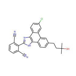 CC(C)(O)CCc1ccc2c(c1)c1cc(Cl)ccc1c1nc(-c3c(C#N)cccc3C#N)[nH]c21 ZINC000034637361