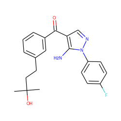 CC(C)(O)CCc1cccc(C(=O)c2cnn(-c3ccc(F)cc3)c2N)c1 ZINC000013683086