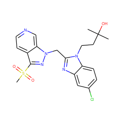 CC(C)(O)CCn1c(Cn2nc(S(C)(=O)=O)c3ccncc32)nc2cc(Cl)ccc21 ZINC000206805624