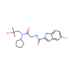 CC(C)(O)CN(C(=O)CNC(=O)c1cc2cc(Cl)ccc2[nH]1)C1CCCC1 ZINC000028136722