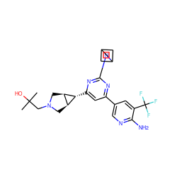 CC(C)(O)CN1C[C@H]2[C@@H](C1)[C@@H]2c1cc(-c2cnc(N)c(C(F)(F)F)c2)nc(N2CC3CC2C3)n1 ZINC000653768945