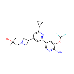 CC(C)(O)CN1CC(c2cc(-c3cnc(N)c(OC(F)F)c3)nc(C3CC3)c2)C1 ZINC000653767527