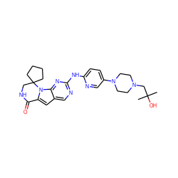 CC(C)(O)CN1CCN(c2ccc(Nc3ncc4cc5n(c4n3)C3(CCCC3)CNC5=O)nc2)CC1 ZINC000219207768