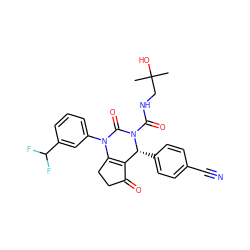 CC(C)(O)CNC(=O)N1C(=O)N(c2cccc(C(F)F)c2)C2=C(C(=O)CC2)[C@H]1c1ccc(C#N)cc1 ZINC000218643629