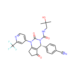 CC(C)(O)CNC(=O)N1C(=O)N(c2ccnc(C(F)(F)F)c2)C2=C(C(=O)CC2)[C@H]1c1ccc(C#N)cc1 ZINC000224578069