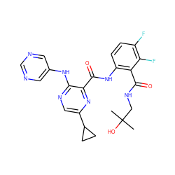 CC(C)(O)CNC(=O)c1c(NC(=O)c2nc(C3CC3)cnc2Nc2cncnc2)ccc(F)c1F ZINC000169701927