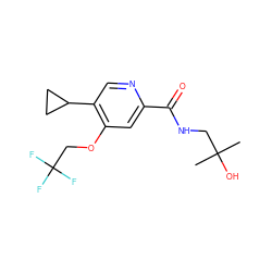 CC(C)(O)CNC(=O)c1cc(OCC(F)(F)F)c(C2CC2)cn1 ZINC000149241925