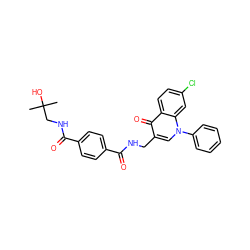 CC(C)(O)CNC(=O)c1ccc(C(=O)NCc2cn(-c3ccccc3)c3cc(Cl)ccc3c2=O)cc1 ZINC000169694279