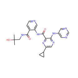 CC(C)(O)CNC(=O)c1ccncc1NC(=O)c1nc(C2CC2)cnc1Nc1cncnc1 ZINC000169701735