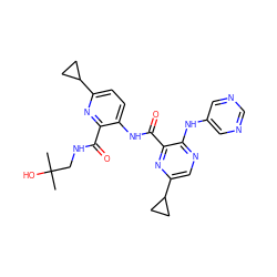 CC(C)(O)CNC(=O)c1nc(C2CC2)ccc1NC(=O)c1nc(C2CC2)cnc1Nc1cncnc1 ZINC000169701779