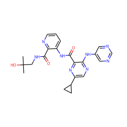 CC(C)(O)CNC(=O)c1ncccc1NC(=O)c1nc(C2CC2)cnc1Nc1cncnc1 ZINC000143917838