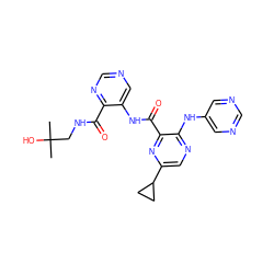 CC(C)(O)CNC(=O)c1ncncc1NC(=O)c1nc(C2CC2)cnc1Nc1cncnc1 ZINC000169701729