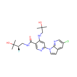 CC(C)(O)CNc1cc(-n2ccc3cc(Cl)cnc32)ncc1C(=O)NC[C@@H](F)C(C)(C)O ZINC001772570545