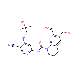 CC(C)(O)CNc1cc(NC(=O)N2CCCc3cc(CO)c(C=O)nc32)ncc1C#N ZINC001772620266