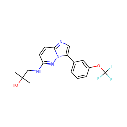 CC(C)(O)CNc1ccc2ncc(-c3cccc(OC(F)(F)F)c3)n2n1 ZINC000113133696