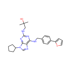 CC(C)(O)CNc1nc(NCc2ccc(-c3ccco3)cc2)c2ncn(C3CCCC3)c2n1 ZINC000096273155