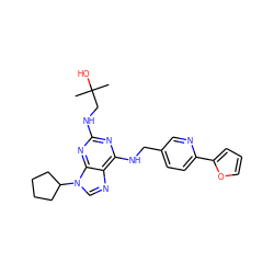 CC(C)(O)CNc1nc(NCc2ccc(-c3ccco3)nc2)c2ncn(C3CCCC3)c2n1 ZINC000096273137