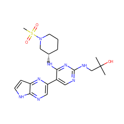 CC(C)(O)CNc1ncc(-c2cnc3[nH]ccc3n2)c(N[C@H]2CCCN(S(C)(=O)=O)C2)n1 ZINC000168733002