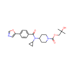 CC(C)(O)COC(=O)N1CCC(N(C(=O)c2ccc(-c3cnco3)cc2)C2CC2)CC1 ZINC000207676229