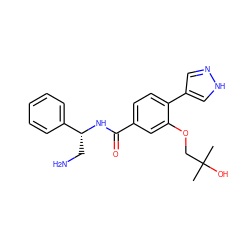 CC(C)(O)COc1cc(C(=O)N[C@H](CN)c2ccccc2)ccc1-c1cn[nH]c1 ZINC001772572163