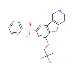 CC(C)(O)COc1cc(S(=O)(=O)c2ccccc2)cc2c3c(oc12)CCNC3 ZINC000147601535