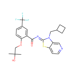 CC(C)(O)COc1ccc(C(F)(F)F)cc1C(=O)/N=c1\sc2ccncc2n1CC1CCC1 ZINC000139251406