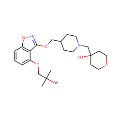 CC(C)(O)COc1cccc2onc(OCC3CCN(CC4(O)CCOCC4)CC3)c12 ZINC000095580208