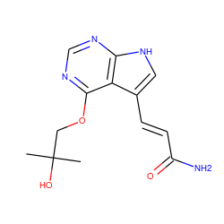 CC(C)(O)COc1ncnc2[nH]cc(/C=C/C(N)=O)c12 ZINC000208118761