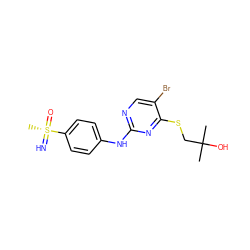 CC(C)(O)CSc1nc(Nc2ccc([S@@](C)(=N)=O)cc2)ncc1Br ZINC000096170631