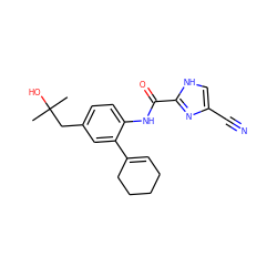 CC(C)(O)Cc1ccc(NC(=O)c2nc(C#N)c[nH]2)c(C2=CCCCC2)c1 ZINC000103285596