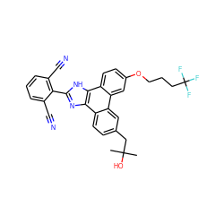 CC(C)(O)Cc1ccc2c(c1)c1cc(OCCCC(F)(F)F)ccc1c1[nH]c(-c3c(C#N)cccc3C#N)nc21 ZINC000043153506