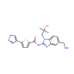 CC(C)(O)Cn1c(NC(=O)c2ccc(-c3cn[nH]c3)s2)nc2cc(CN)ccc21 ZINC000040973423