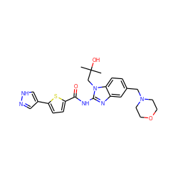 CC(C)(O)Cn1c(NC(=O)c2ccc(-c3cn[nH]c3)s2)nc2cc(CN3CCOCC3)ccc21 ZINC000040954848