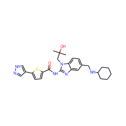 CC(C)(O)Cn1c(NC(=O)c2ccc(-c3cn[nH]c3)s2)nc2cc(CNC3CCCCC3)ccc21 ZINC000040429983