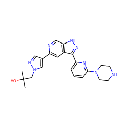 CC(C)(O)Cn1cc(-c2cc3c(-c4cccc(N5CCNCC5)n4)n[nH]c3cn2)cn1 ZINC000205243352