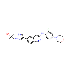 CC(C)(O)Cn1cc(-c2ccc3cnc(Nc4ccc(N5CCOCC5)cc4Cl)cc3c2)cn1 ZINC000223649747