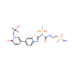 CC(C)(O)Cn1cc(-c2ccc3nc([C@@H](C(=O)NCCS(N)(=O)=O)S(C)(=O)=O)sc3c2)ccc1=O ZINC000144227391