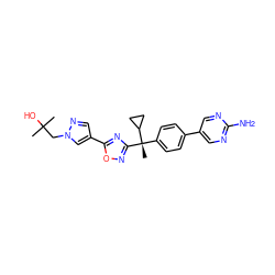 CC(C)(O)Cn1cc(-c2nc([C@@](C)(c3ccc(-c4cnc(N)nc4)cc3)C3CC3)no2)cn1 ZINC000143694237