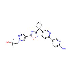 CC(C)(O)Cn1cc(-c2nc(C3(c4ccc(-c5ccc(N)nc5)nc4)CCC3)no2)cn1 ZINC000096175559