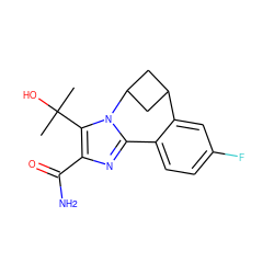 CC(C)(O)c1c(C(N)=O)nc2n1C1CC(C1)c1cc(F)ccc1-2 ZINC000220009921