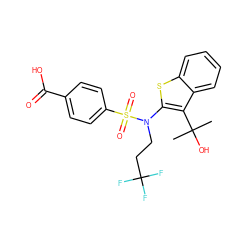 CC(C)(O)c1c(N(CCC(F)(F)F)S(=O)(=O)c2ccc(C(=O)O)cc2)sc2ccccc12 ZINC000115232363