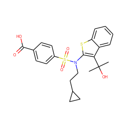 CC(C)(O)c1c(N(CCC2CC2)S(=O)(=O)c2ccc(C(=O)O)cc2)sc2ccccc12 ZINC000115232359