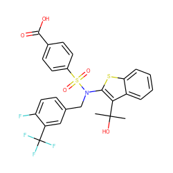 CC(C)(O)c1c(N(Cc2ccc(F)c(C(F)(F)F)c2)S(=O)(=O)c2ccc(C(=O)O)cc2)sc2ccccc12 ZINC000115231631