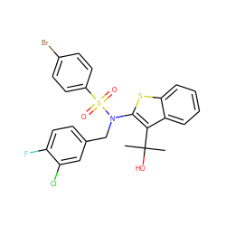 CC(C)(O)c1c(N(Cc2ccc(F)c(Cl)c2)S(=O)(=O)c2ccc(Br)cc2)sc2ccccc12 ZINC000115233783