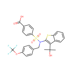 CC(C)(O)c1c(N(Cc2ccc(OC(F)(F)F)cc2)S(=O)(=O)c2ccc(C(=O)O)cc2)sc2ccccc12 ZINC000115231742