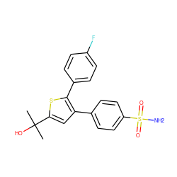 CC(C)(O)c1cc(-c2ccc(S(N)(=O)=O)cc2)c(-c2ccc(F)cc2)s1 ZINC000026266875