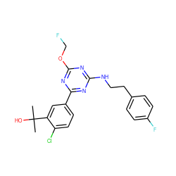 CC(C)(O)c1cc(-c2nc(NCCc3ccc(F)cc3)nc(OCF)n2)ccc1Cl ZINC000103237167