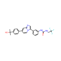 CC(C)(O)c1ccc(-c2ccn3c(-c4cccc(NC(=O)NCC(F)(F)F)c4)cnc3c2)cc1 ZINC000169704762